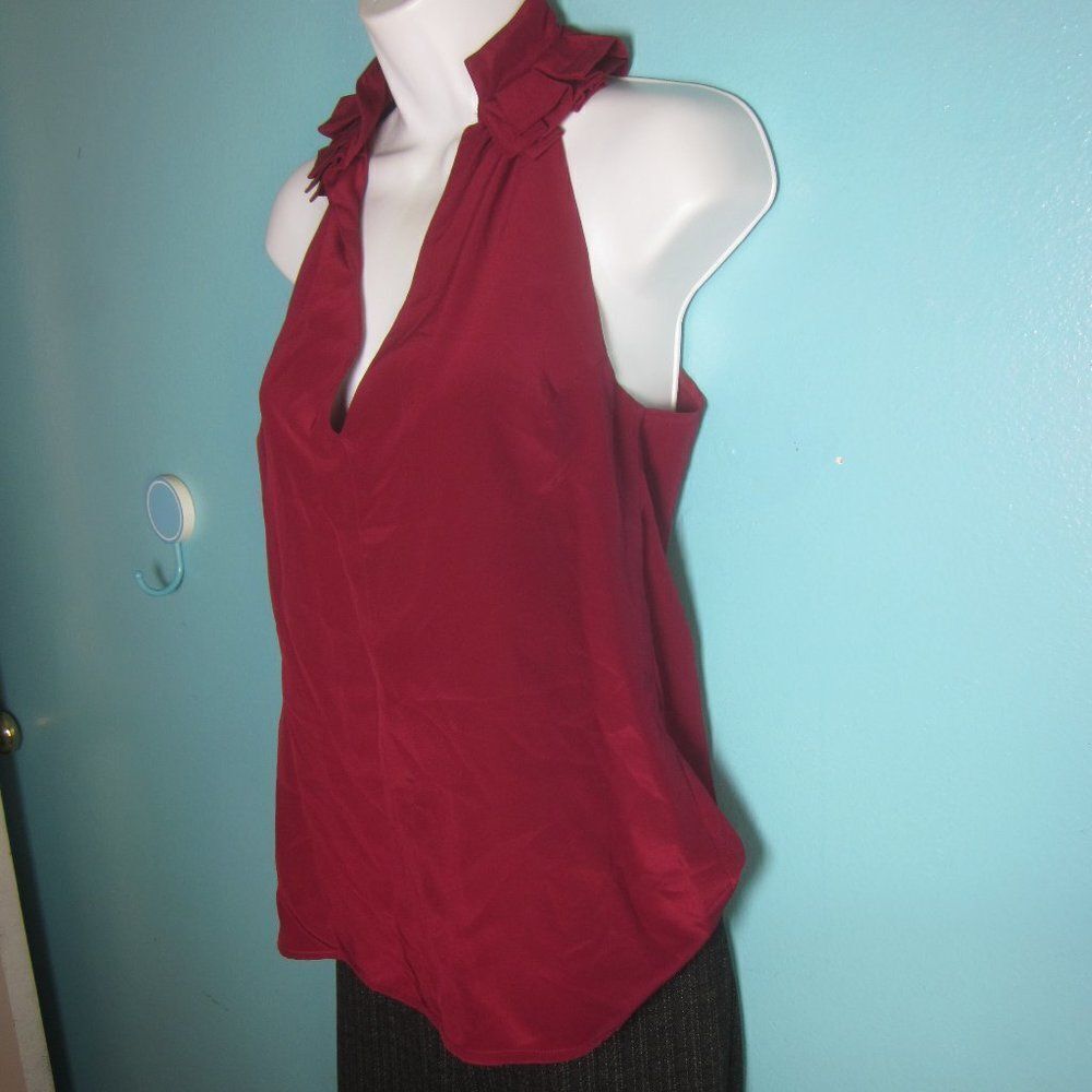 Geren Ford Womens XS  Red Silk Top Sleeveless Pullover Blouse Ruffled V-Neckline